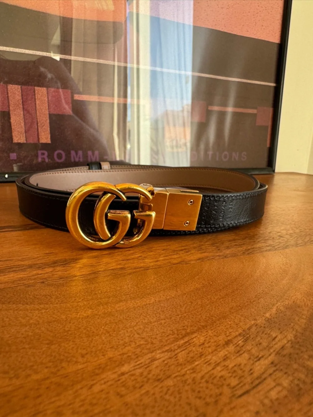 Gucci Marmont Reversible GG logo Black Leather Belt size 44 100cm - Picture 8 of 12